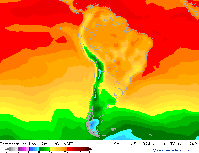 Min.temperatuur (2m) NCEP za 11.05.2024 00 UTC