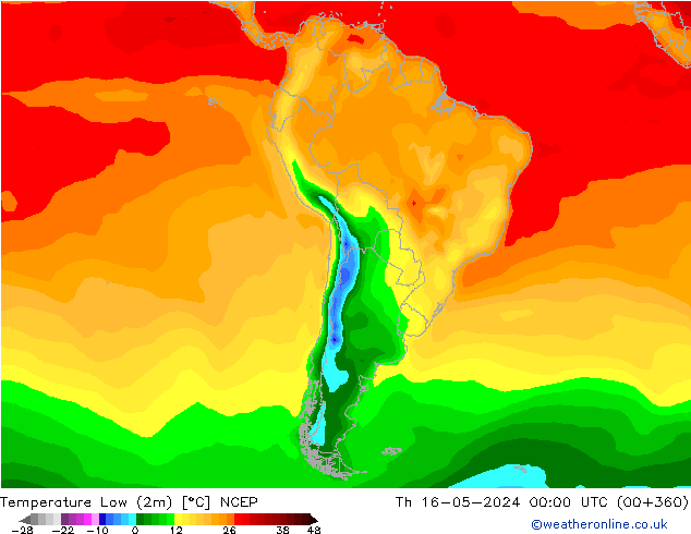 Temperature Low (2m) NCEP Th 16.05.2024 00 UTC