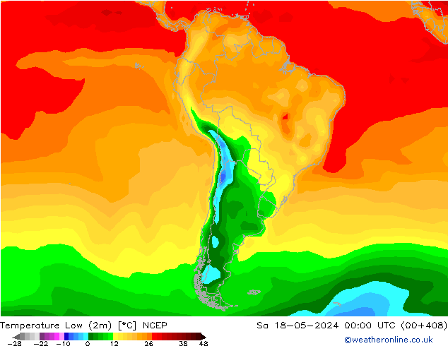 Tiefstwerte (2m) NCEP Sa 18.05.2024 00 UTC