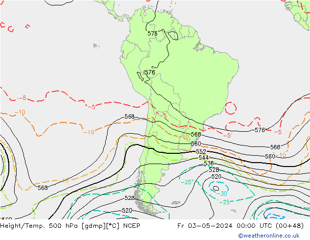 Height/Temp. 500 hPa NCEP Sex 03.05.2024 00 UTC