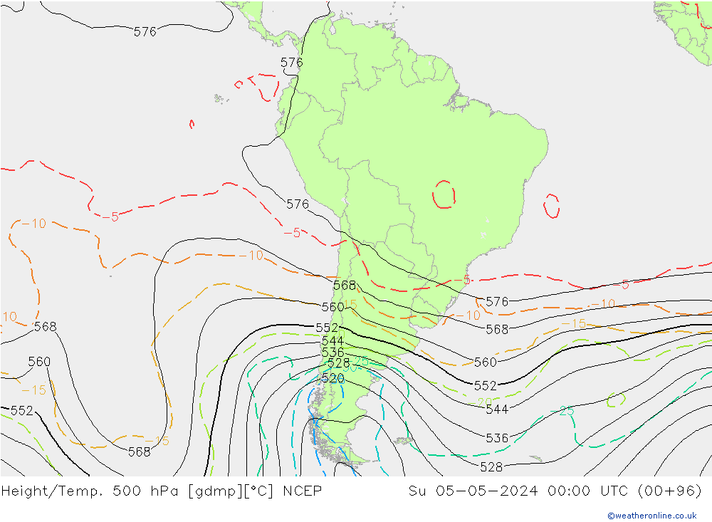 Height/Temp. 500 hPa NCEP Su 05.05.2024 00 UTC