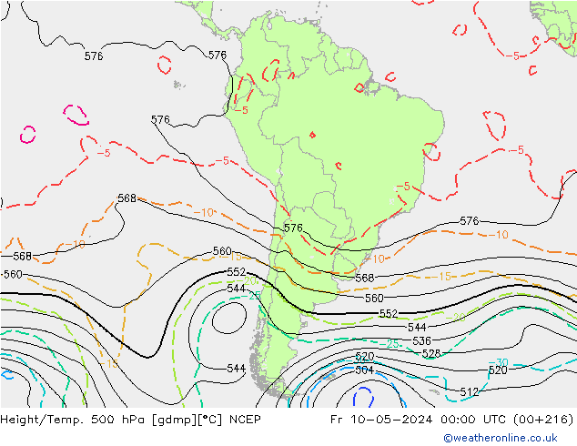 Height/Temp. 500 hPa NCEP  10.05.2024 00 UTC