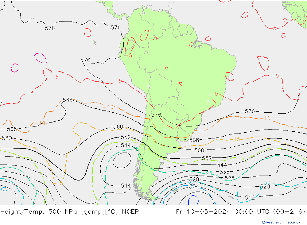 Height/Temp. 500 hPa NCEP Pá 10.05.2024 00 UTC