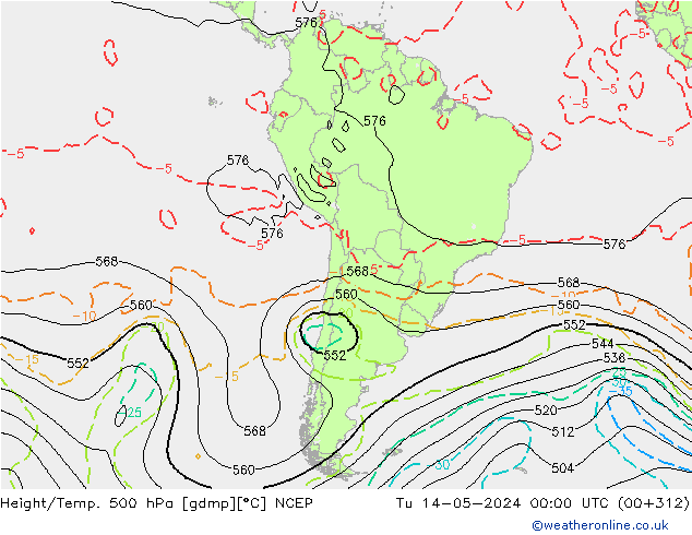 Height/Temp. 500 hPa NCEP Tu 14.05.2024 00 UTC