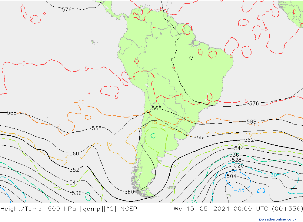 Height/Temp. 500 hPa NCEP Qua 15.05.2024 00 UTC