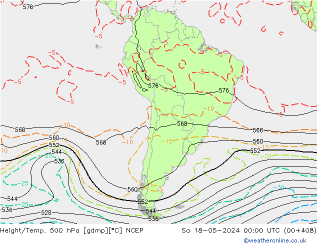 Height/Temp. 500 hPa NCEP sab 18.05.2024 00 UTC