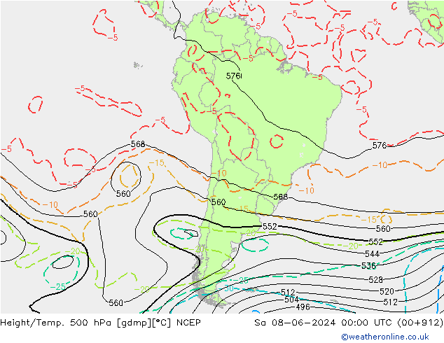 Height/Temp. 500 hPa NCEP Sáb 08.06.2024 00 UTC