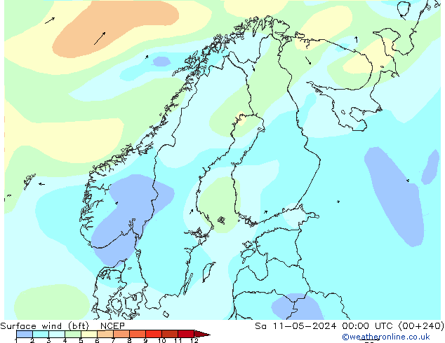 Surface wind (bft) NCEP Sa 11.05.2024 00 UTC