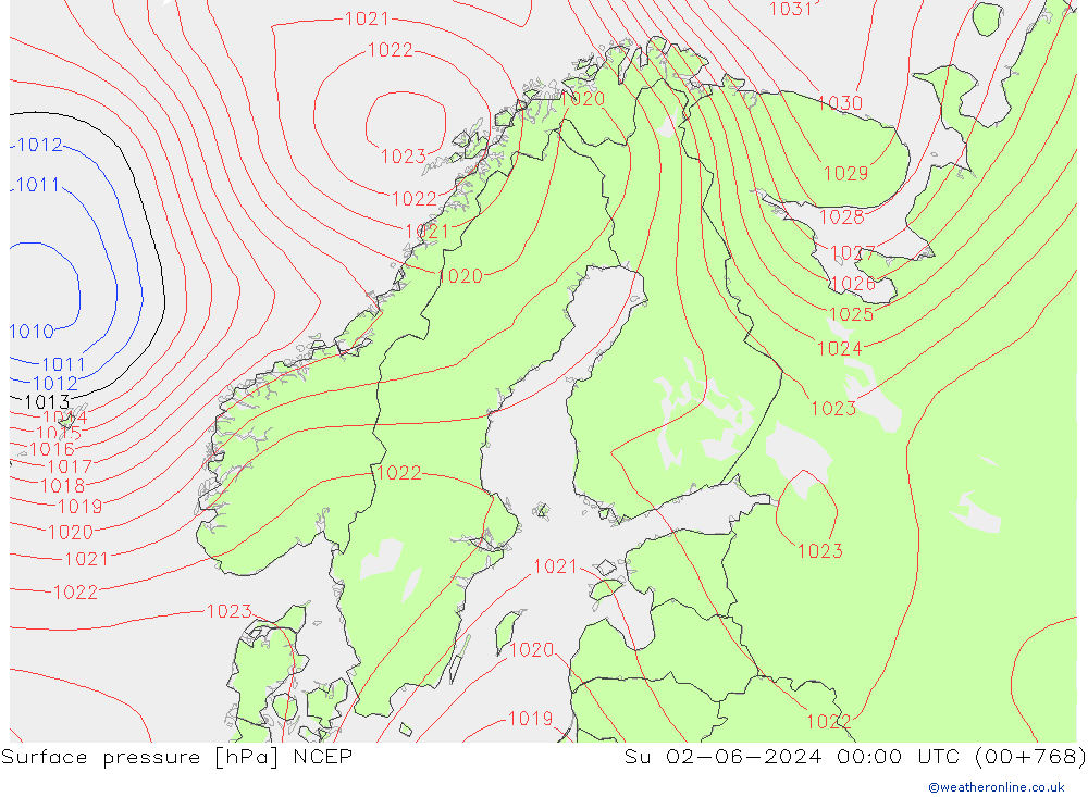 Luchtdruk (Grond) NCEP zo 02.06.2024 00 UTC