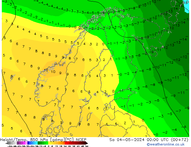 Height/Temp. 850 hPa NCEP sab 04.05.2024 00 UTC