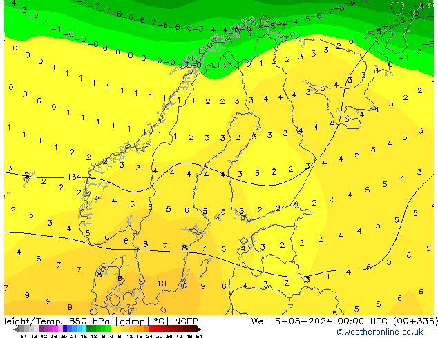 Height/Temp. 850 hPa NCEP Qua 15.05.2024 00 UTC