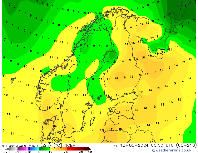 Temp. massima (2m) NCEP ven 10.05.2024 00 UTC