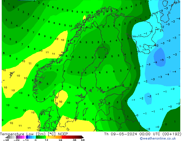 Tiefstwerte (2m) NCEP Do 09.05.2024 00 UTC