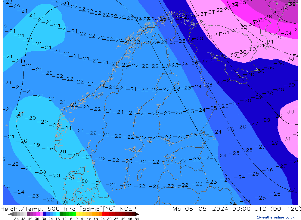 Height/Temp. 500 hPa NCEP lun 06.05.2024 00 UTC