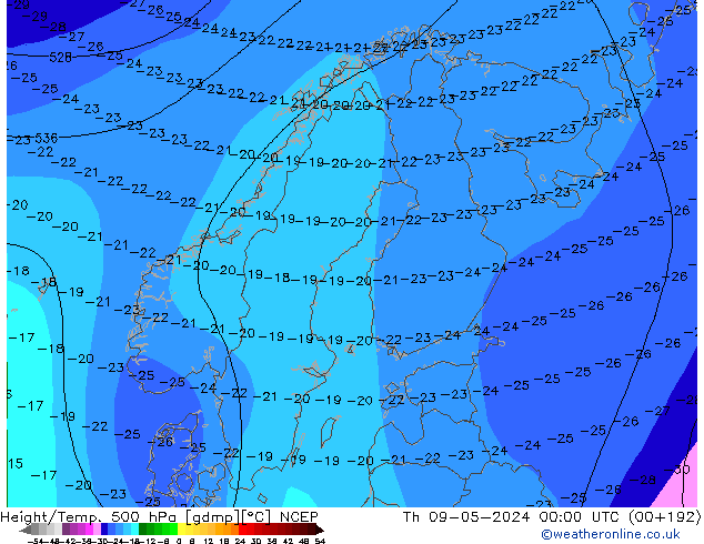 Hoogte/Temp. 500 hPa NCEP do 09.05.2024 00 UTC