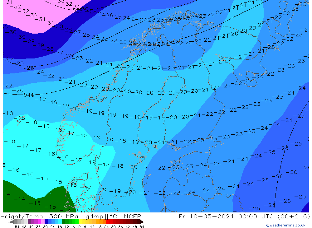 Yükseklik/Sıc. 500 hPa NCEP Cu 10.05.2024 00 UTC