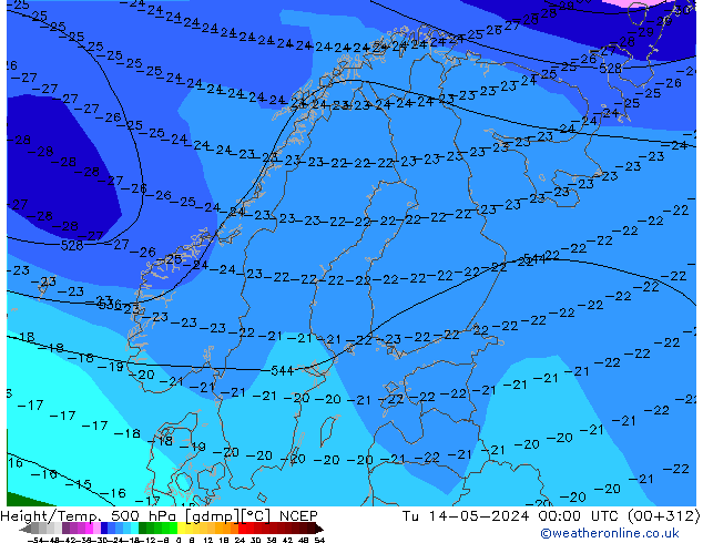 Yükseklik/Sıc. 500 hPa NCEP Sa 14.05.2024 00 UTC