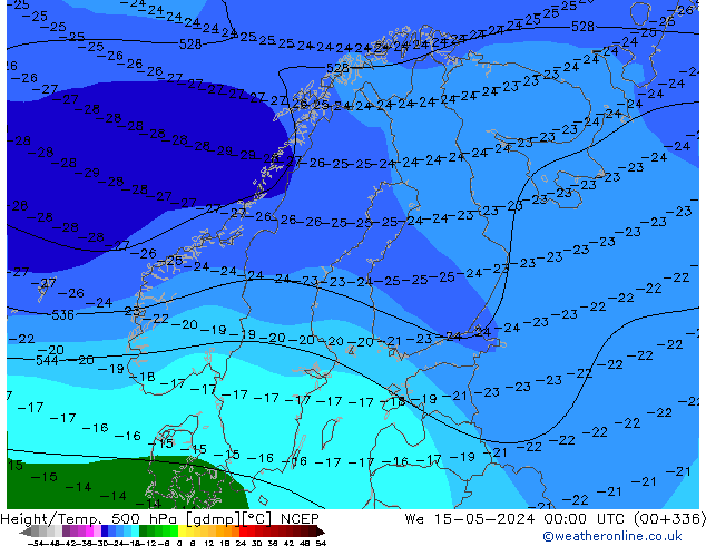 Height/Temp. 500 гПа NCEP ср 15.05.2024 00 UTC