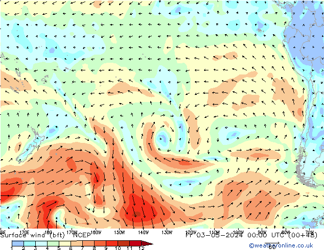 Surface wind (bft) NCEP Fr 03.05.2024 00 UTC