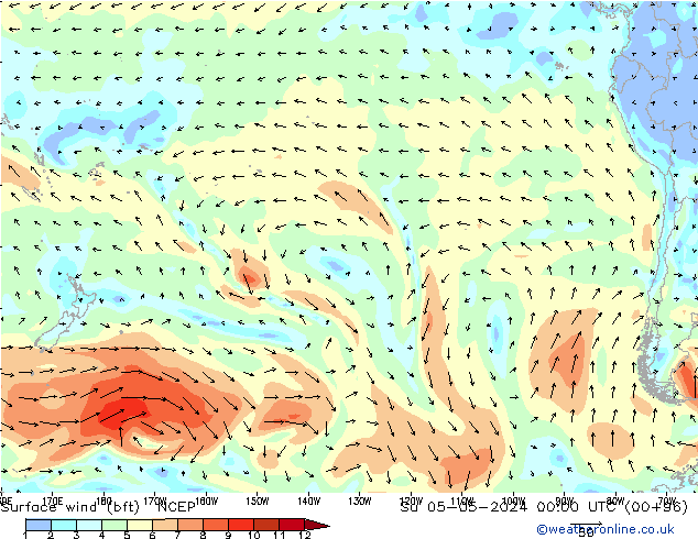 Surface wind (bft) NCEP Su 05.05.2024 00 UTC