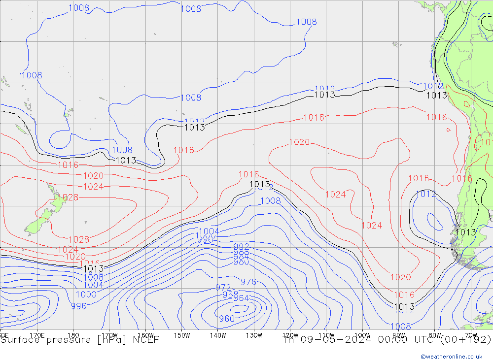 Surface pressure NCEP Th 09.05.2024 00 UTC