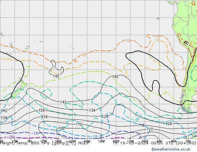 Géop./Temp. 850 hPa NCEP jeu 16.05.2024 00 UTC