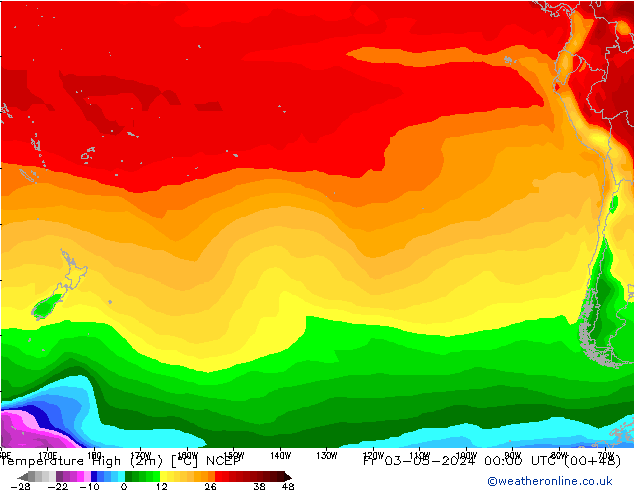 Nejvyšší teplota (2m) NCEP Pá 03.05.2024 00 UTC