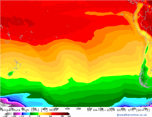 Nejvyšší teplota (2m) NCEP So 04.05.2024 00 UTC