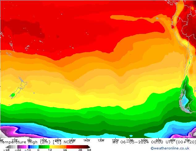 Nejvyšší teplota (2m) NCEP Po 06.05.2024 00 UTC