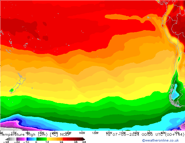 Maksimum Değer (2m) NCEP Sa 07.05.2024 00 UTC