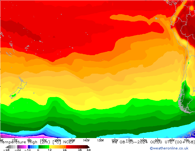 Maksimum Değer (2m) NCEP Çar 08.05.2024 00 UTC