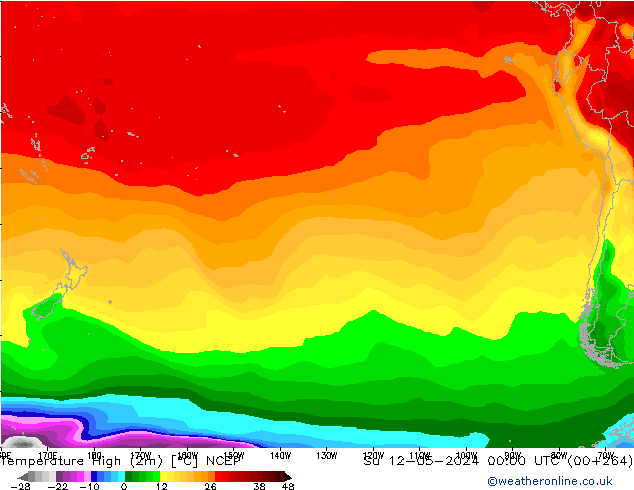 Max. Temperatura (2m) NCEP nie. 12.05.2024 00 UTC