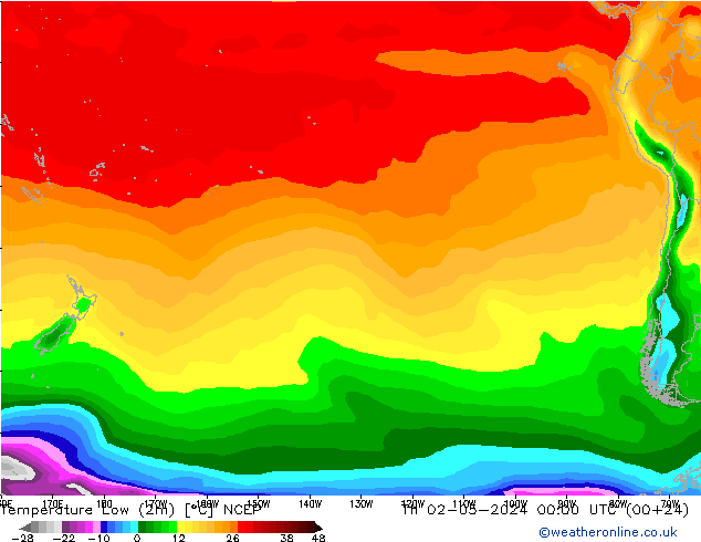 Temperature Low (2m) NCEP Th 02.05.2024 00 UTC