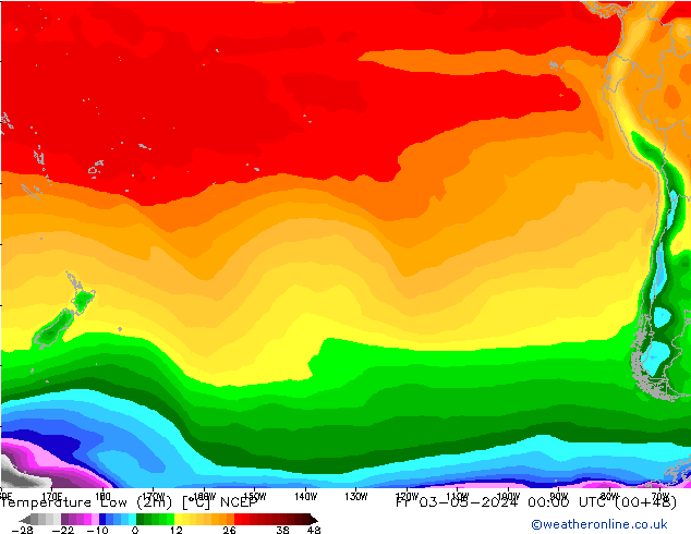 Temp. minima (2m) NCEP ven 03.05.2024 00 UTC