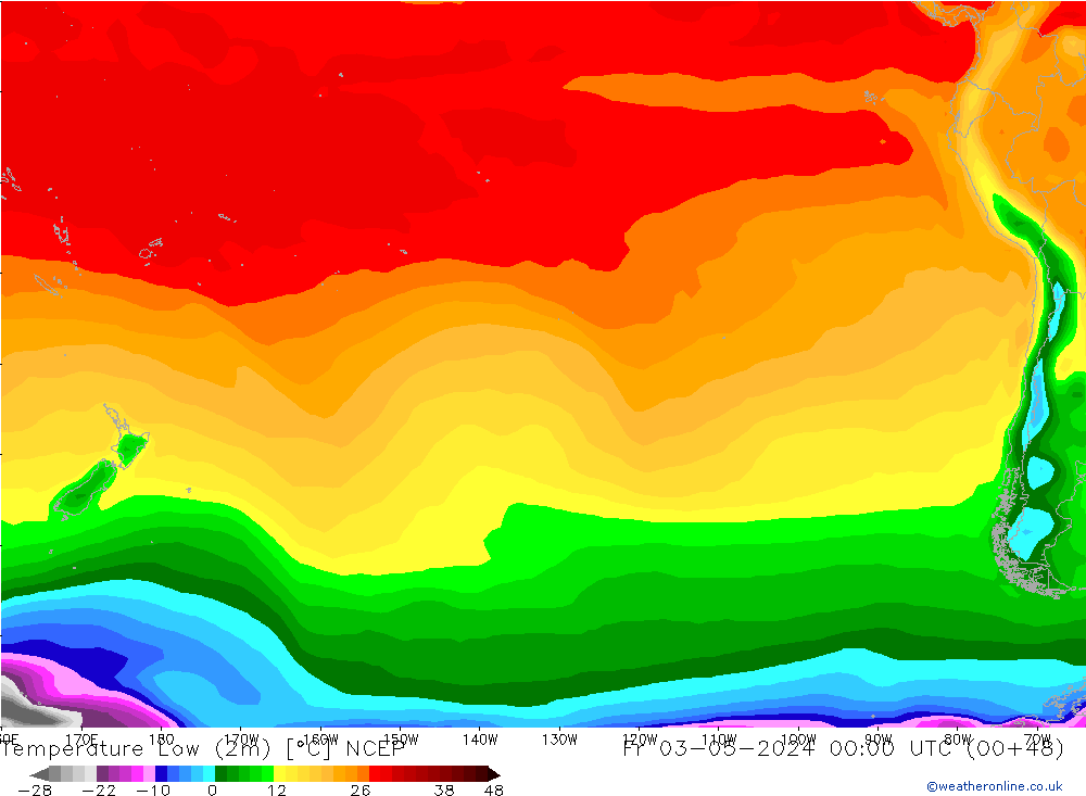Min. Temperatura (2m) NCEP pt. 03.05.2024 00 UTC