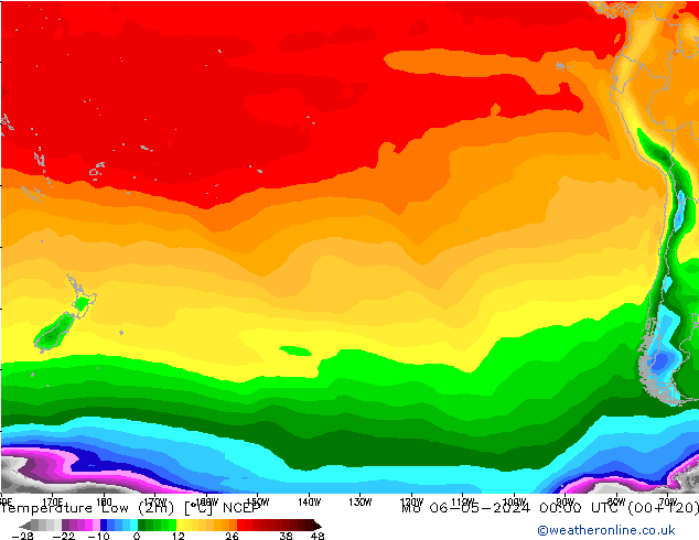 Nejnižší teplota (2m) NCEP Po 06.05.2024 00 UTC