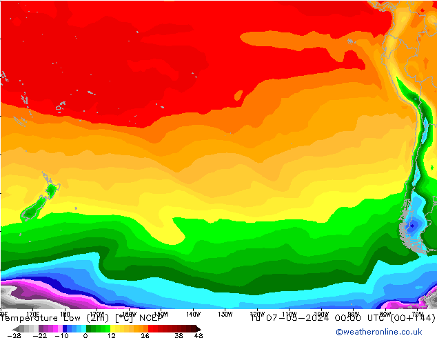 Min.temperatuur (2m) NCEP di 07.05.2024 00 UTC