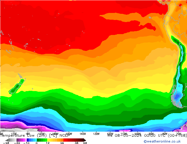 Nejnižší teplota (2m) NCEP St 08.05.2024 00 UTC