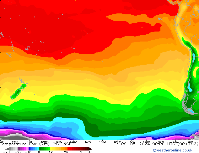 Temperature Low (2m) NCEP Th 09.05.2024 00 UTC