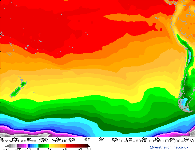 Min. Temperatura (2m) NCEP pt. 10.05.2024 00 UTC