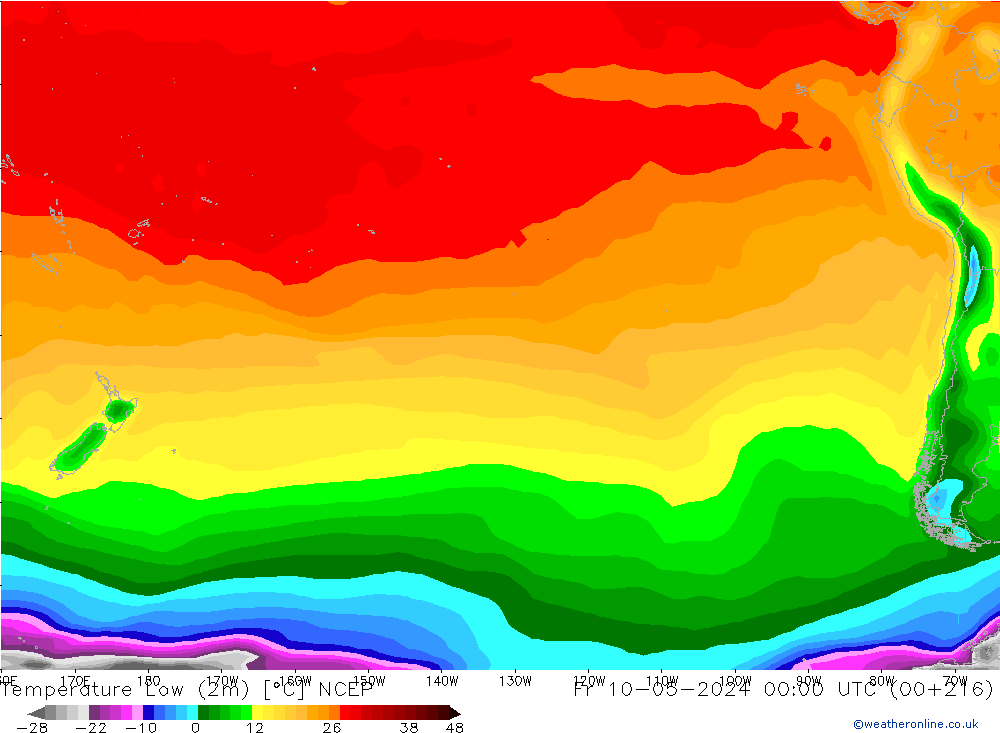 Minumum Değer (2m) NCEP Cu 10.05.2024 00 UTC