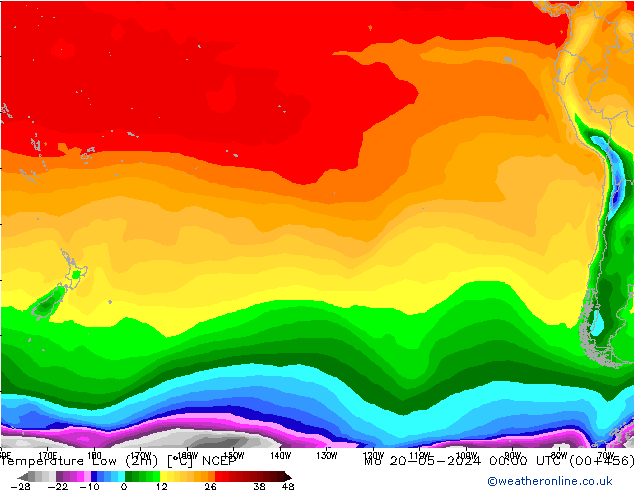 temperatura mín. (2m) NCEP Seg 20.05.2024 00 UTC