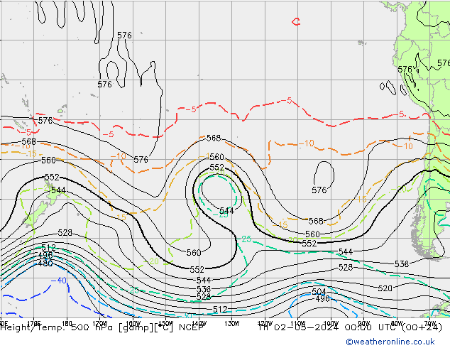 Height/Temp. 500 hPa NCEP Do 02.05.2024 00 UTC