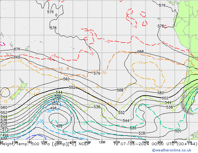 Hoogte/Temp. 500 hPa NCEP di 07.05.2024 00 UTC