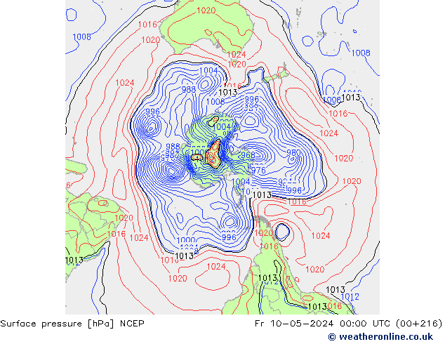 Surface pressure NCEP Fr 10.05.2024 00 UTC