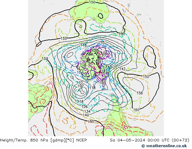 Height/Temp. 850 hPa NCEP Sa 04.05.2024 00 UTC