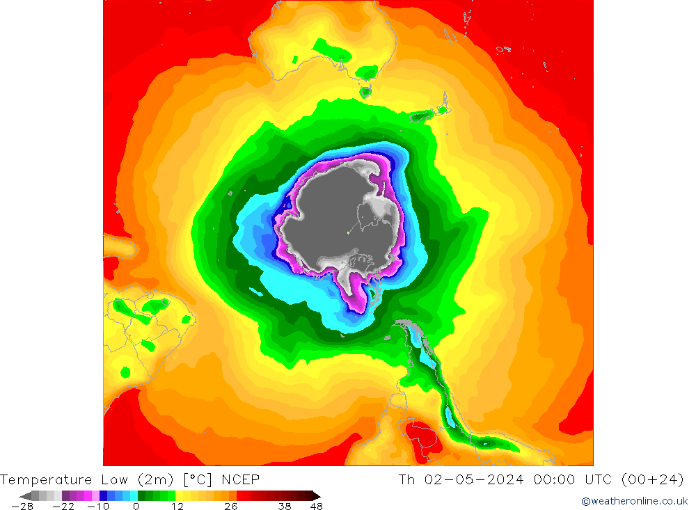 Temperature Low (2m) NCEP Th 02.05.2024 00 UTC