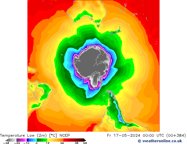 Min.temperatuur (2m) NCEP vr 17.05.2024 00 UTC