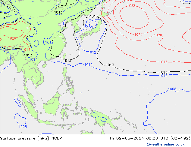 Pressione al suolo NCEP gio 09.05.2024 00 UTC