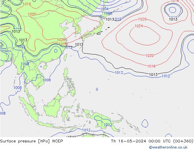 Surface pressure NCEP Th 16.05.2024 00 UTC